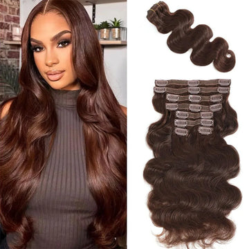 #4 Chocolate Brown Body Wave 100% Remy Brazilian Human Hair Clip-In Extensions 8-24 Inch 110g 8Pcs Set Full Head