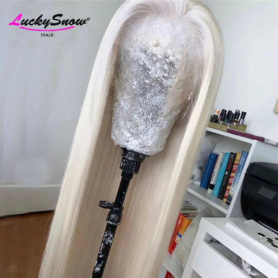 White Bone Straight Brazilian Human Hair Wig 13x4 HD Lace Frontal 180% Density 22-36 Inch