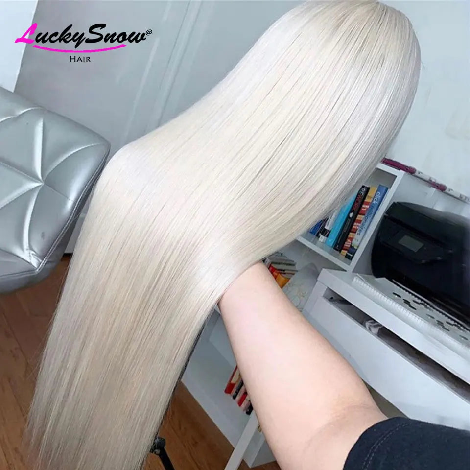 White Straight Brazilian Human Hair Wig 180 Density 13x4 Transparent Lace Frontal for Women