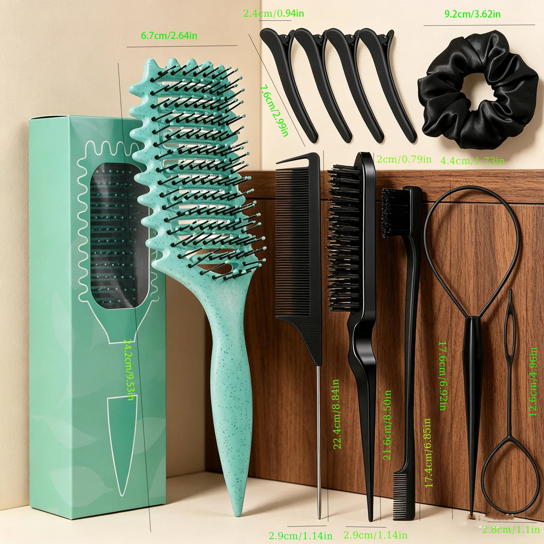 11 Piece Plastic Comb Set With Brush Edge Control Brush Clips And Headband