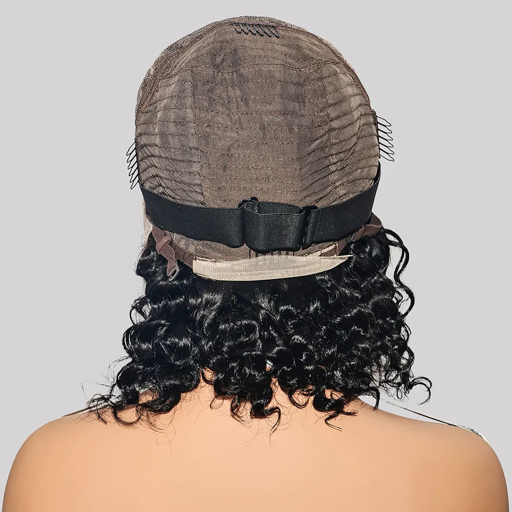 13x4 Transparent Lace Brazilian Short Curly Bob Wig 300% Density Remy Hair
