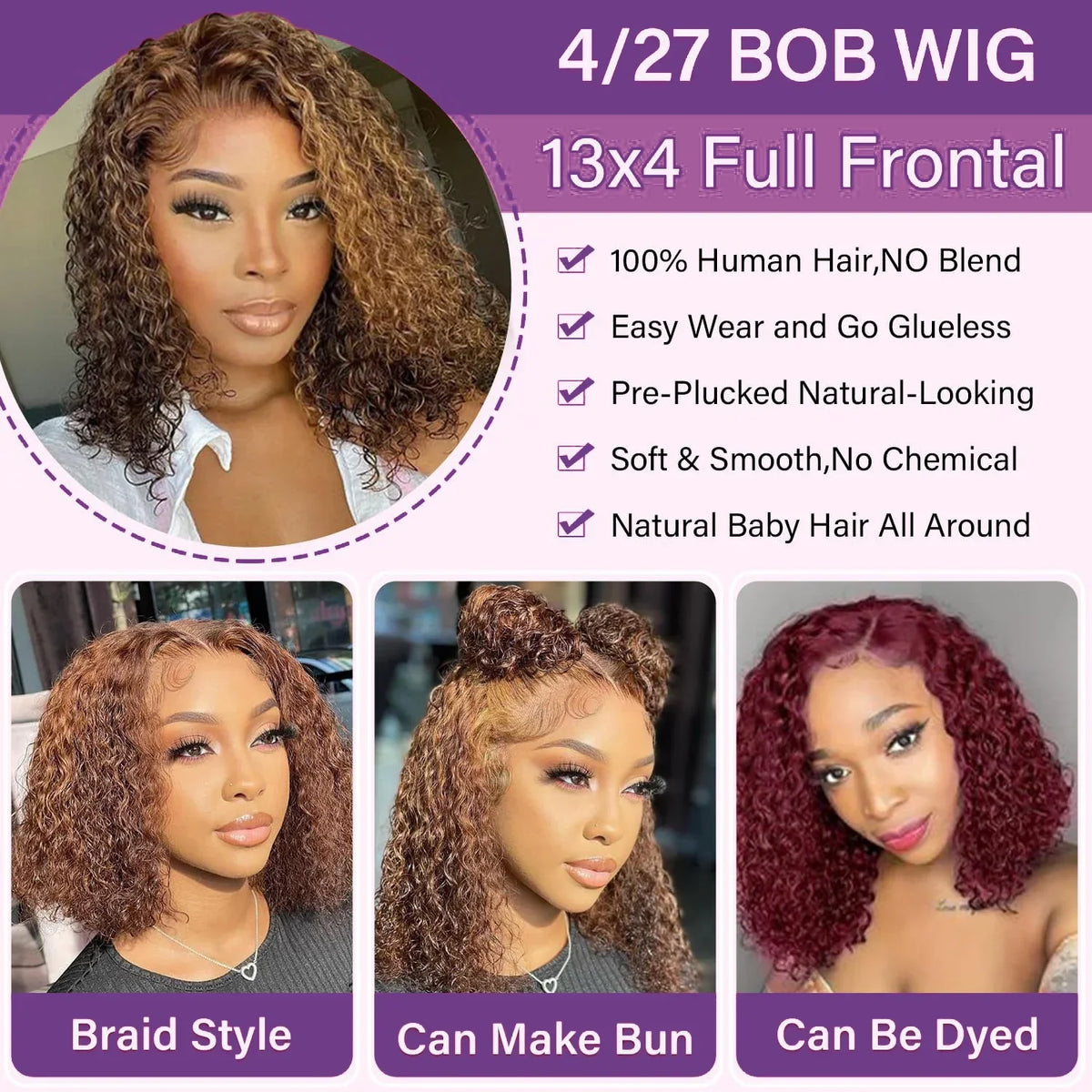 Blonde Ombre Deep Wave Short Bob Wig 4x4 5x5 13x4 Lace Front Human Hair