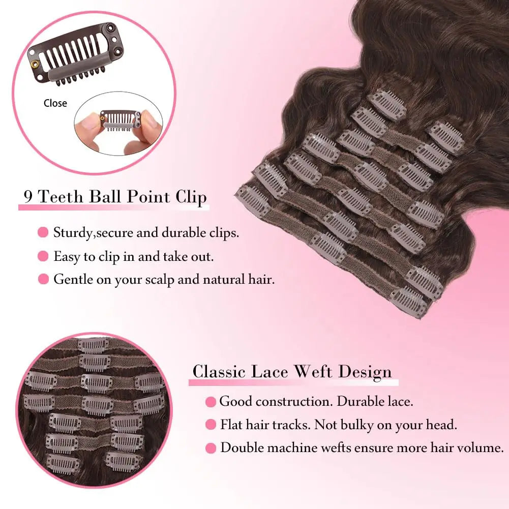 #4 Chocolate Brown Body Wave 100% Remy Brazilian Human Hair Clip-In Extensions 8-24 Inch 110g 8Pcs Set Full Head