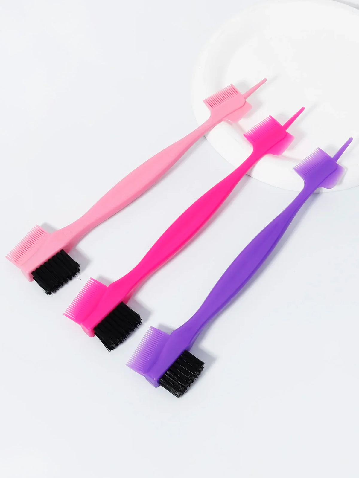 Three in One Edge Control Brush with Pointed Tail and Dual Comb Design 3 Piece Plastic Set