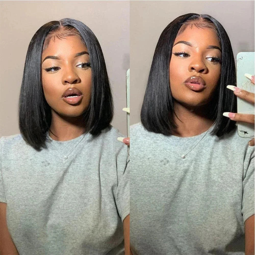 200% Density 13x4 Transparent Lace Front Bob Wig Straight 100% Unprocessed Brazilian Human Hair