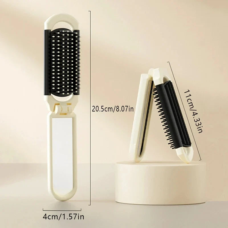 Folding Mini Comb with Mirror and Scalp Massage Portable Travel Comb