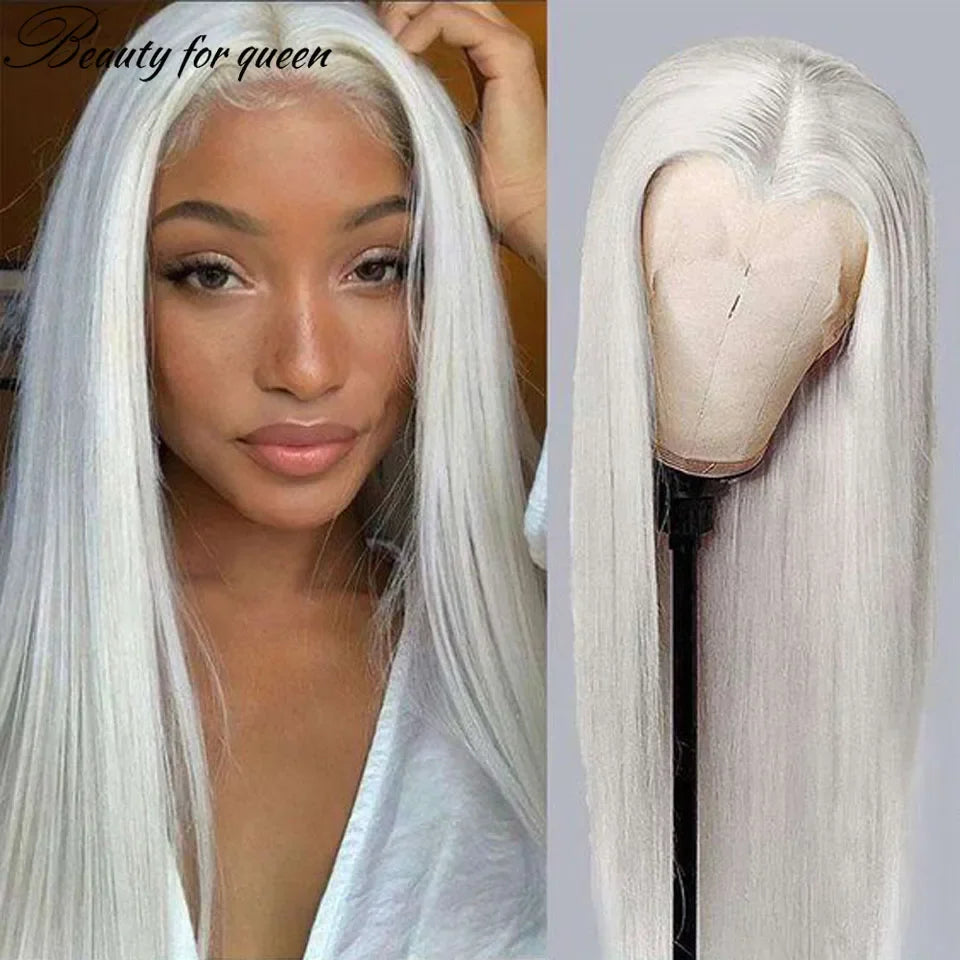 White Long Straight 13x4 HD Lace Frontal Wig 180% Density Brazilian Human Hair