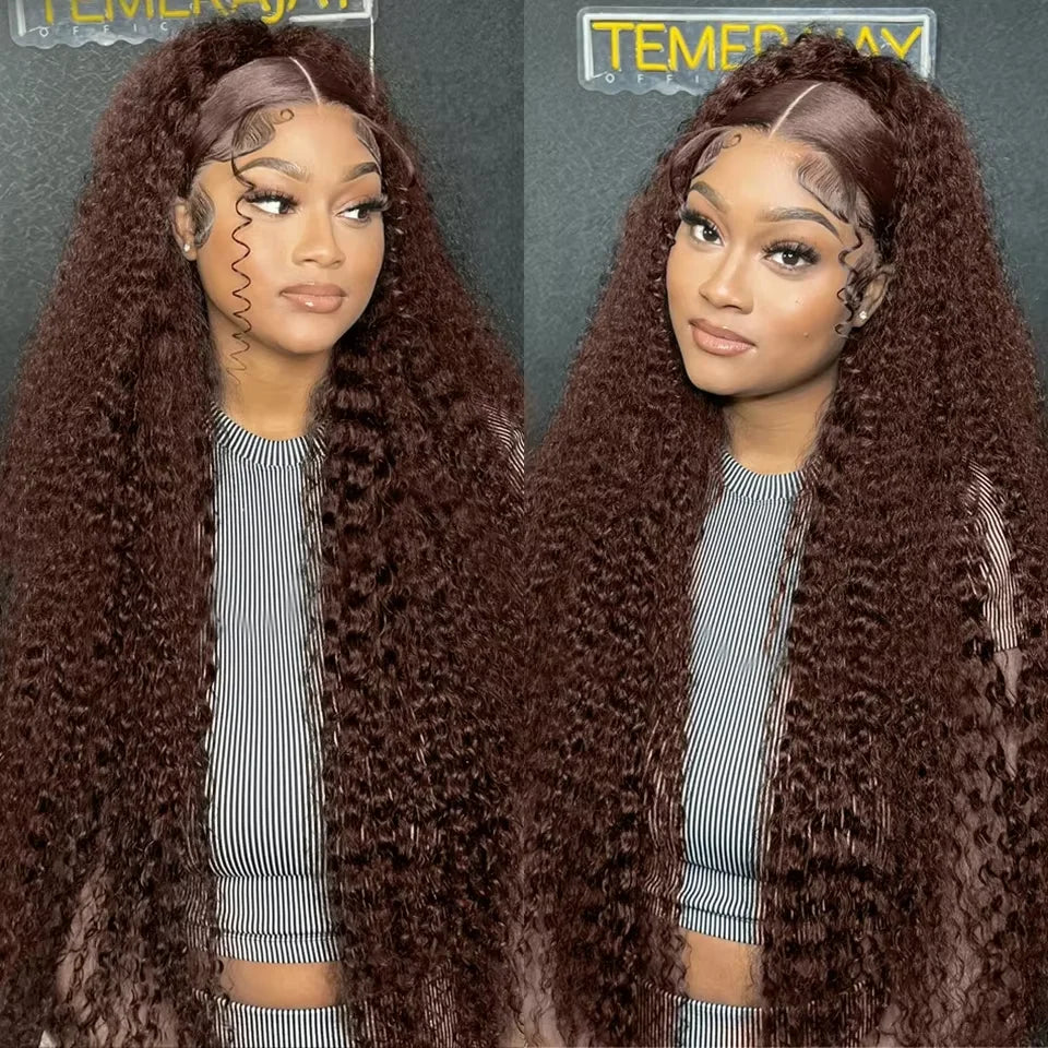 32-38 Inch Brazilian Deep Wave 13x4 Lace Front Human Hair Wig Chocolate Brown