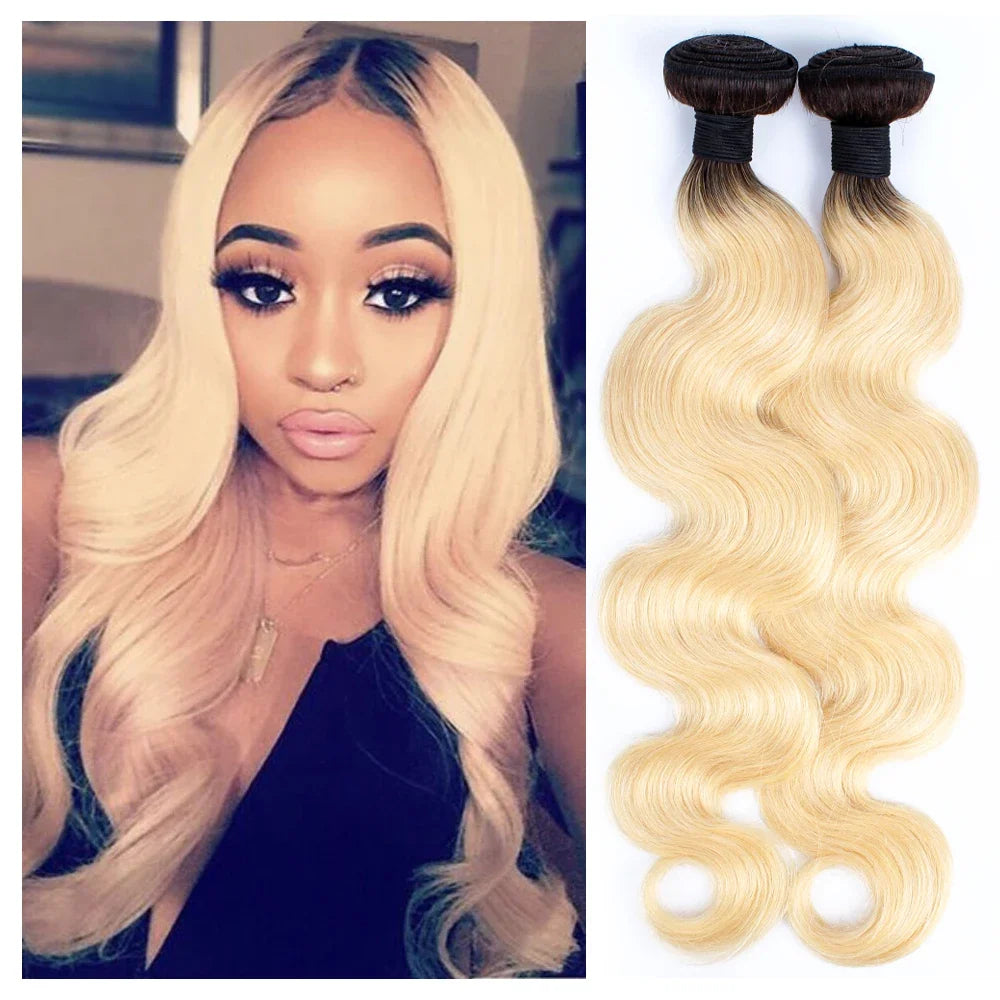 1 Bundle 100% Remy Indian Human Hair Body Wave Weave Ombre Blonde #613 Extensions 10-26 Inch Bobbi Collection