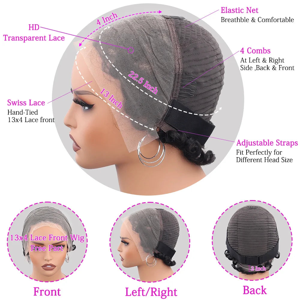Curly 13x4 HD Lace Front 150% Density Short Pixie Cut Brazilian Human Hair Wig