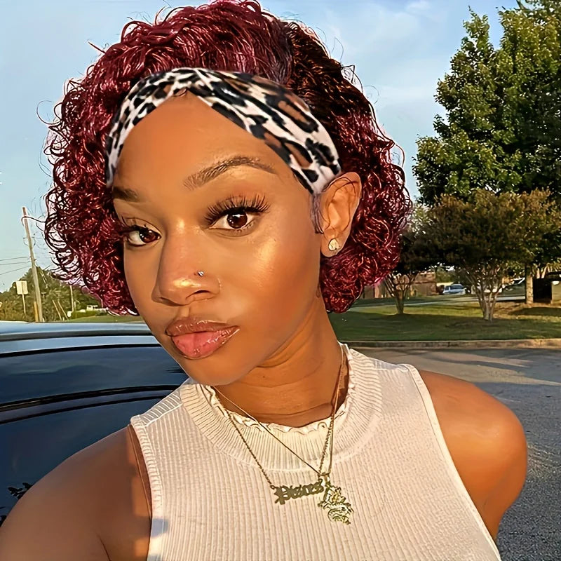 Water Wave Short Curly Pixie Headband Wig Brazilian Remy Human Hair