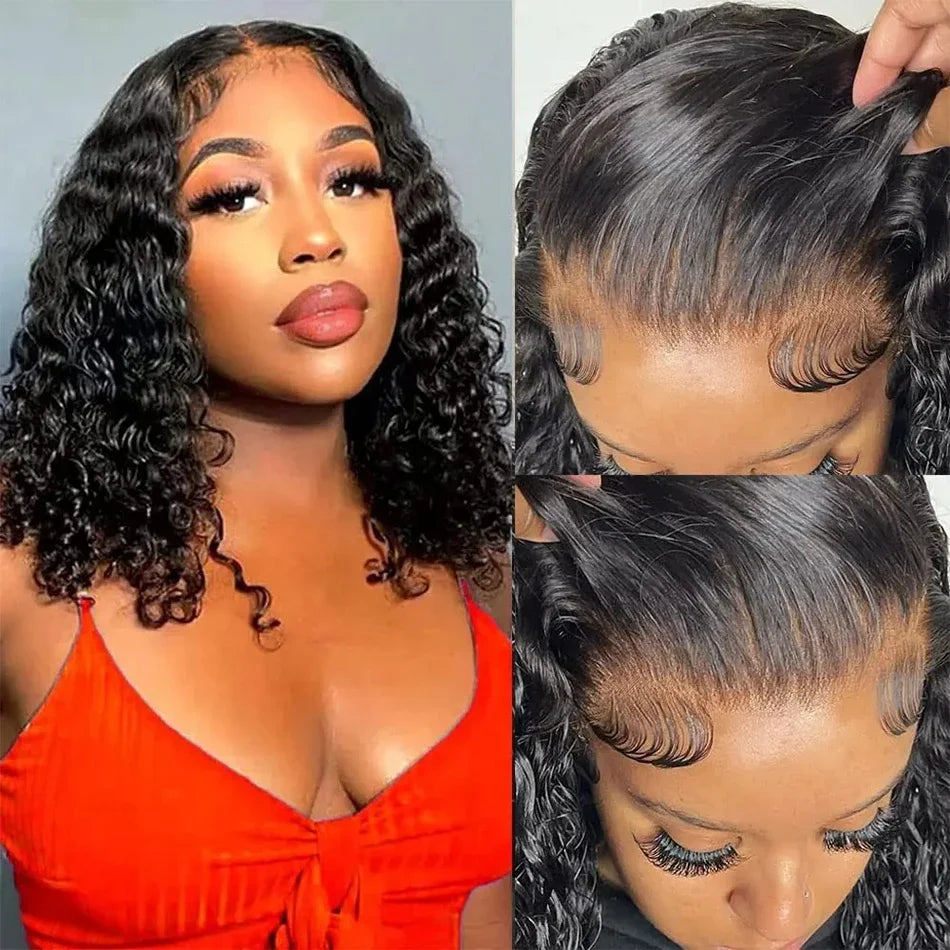 13x4 Transparent Lace Brazilian Short Curly Bob Wig 300% Density Remy Hair