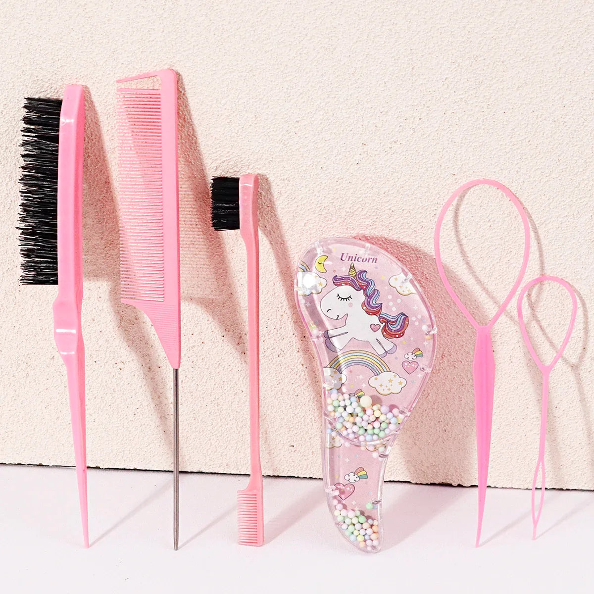 6 Piece Hair Styling Tool Set Including Hair Brush Comb Edge Brush Rat Tail Comb