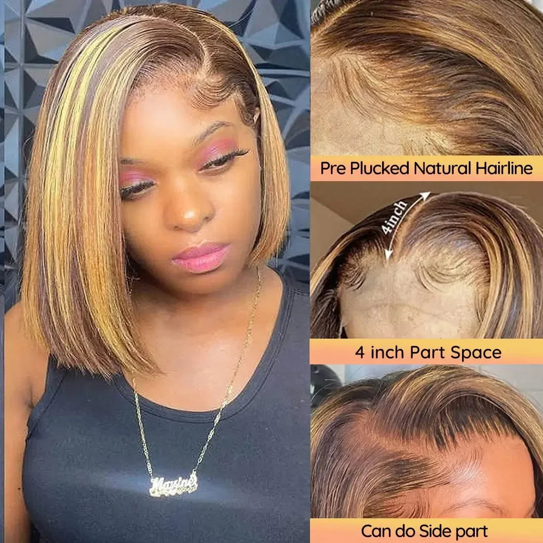Bob Wig 13x4 Straight Ombre 4/27 Remy Human Hair Transparent Lace Front Wig