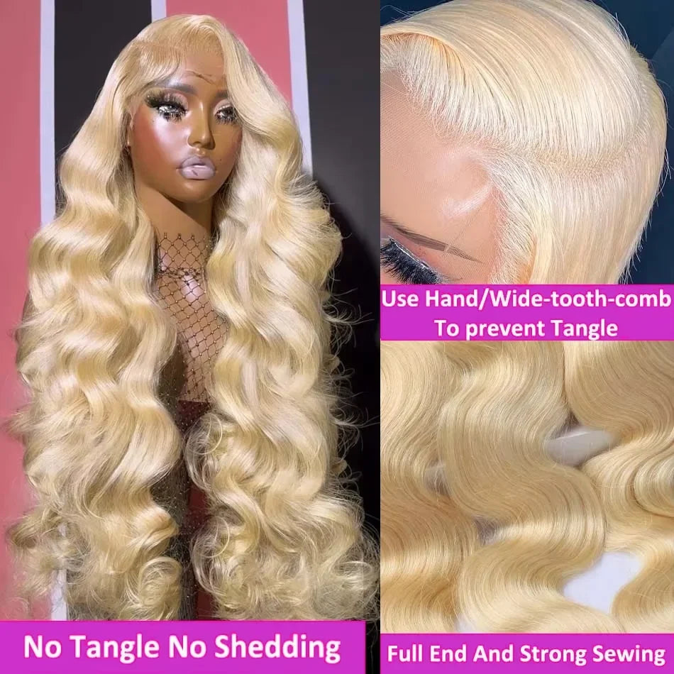 613 Blonde Body Wave Human Hair Wig 13x6 HD Lace Frontal 30 36 40 Inch 230 Density