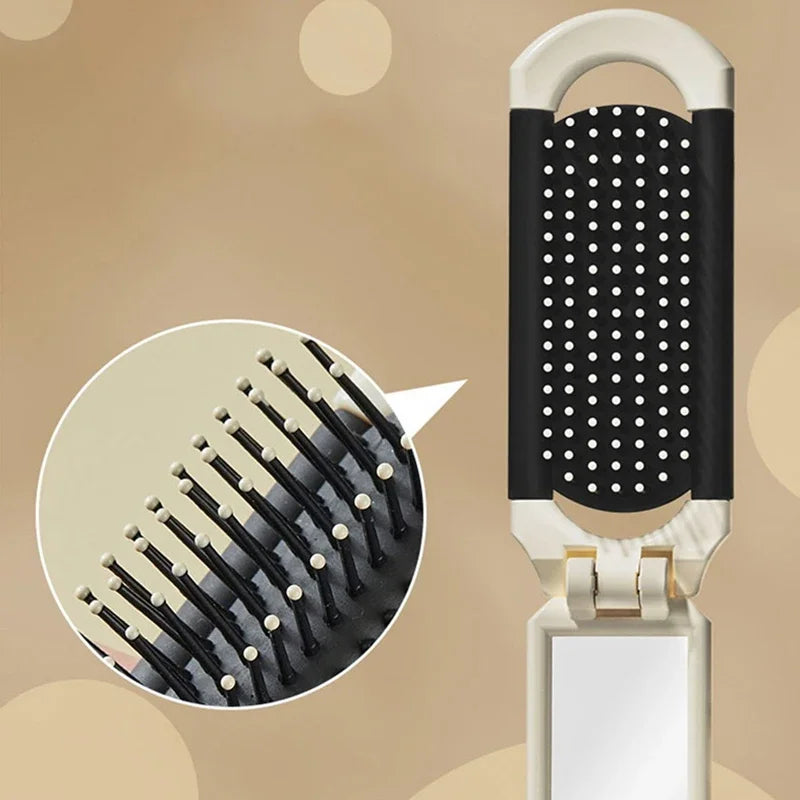 Folding Mini Comb with Mirror and Scalp Massage Portable Travel Comb