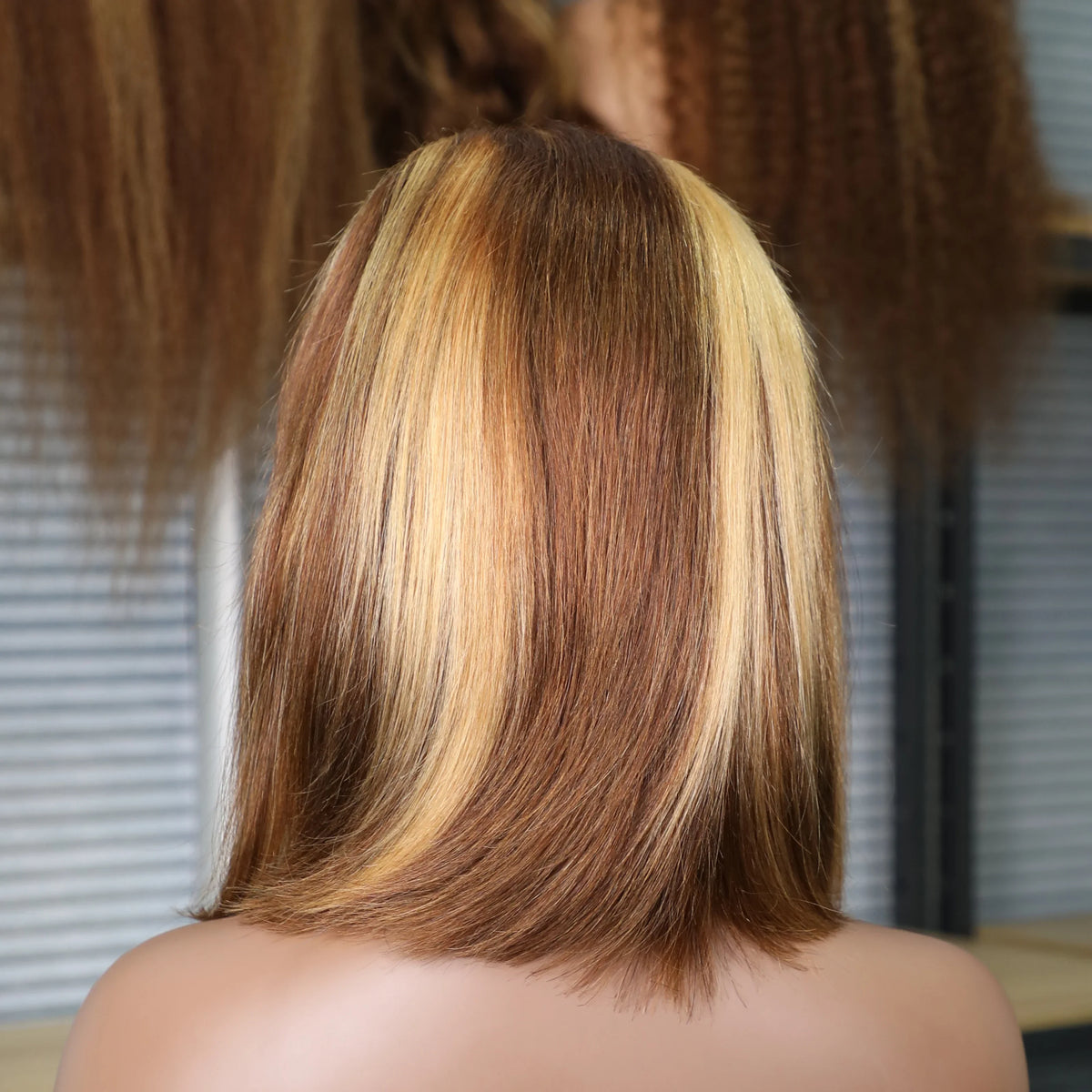 13x4 Lace Front Bob Wig 100% Remy Human Hair Brown Blonde 200% Density