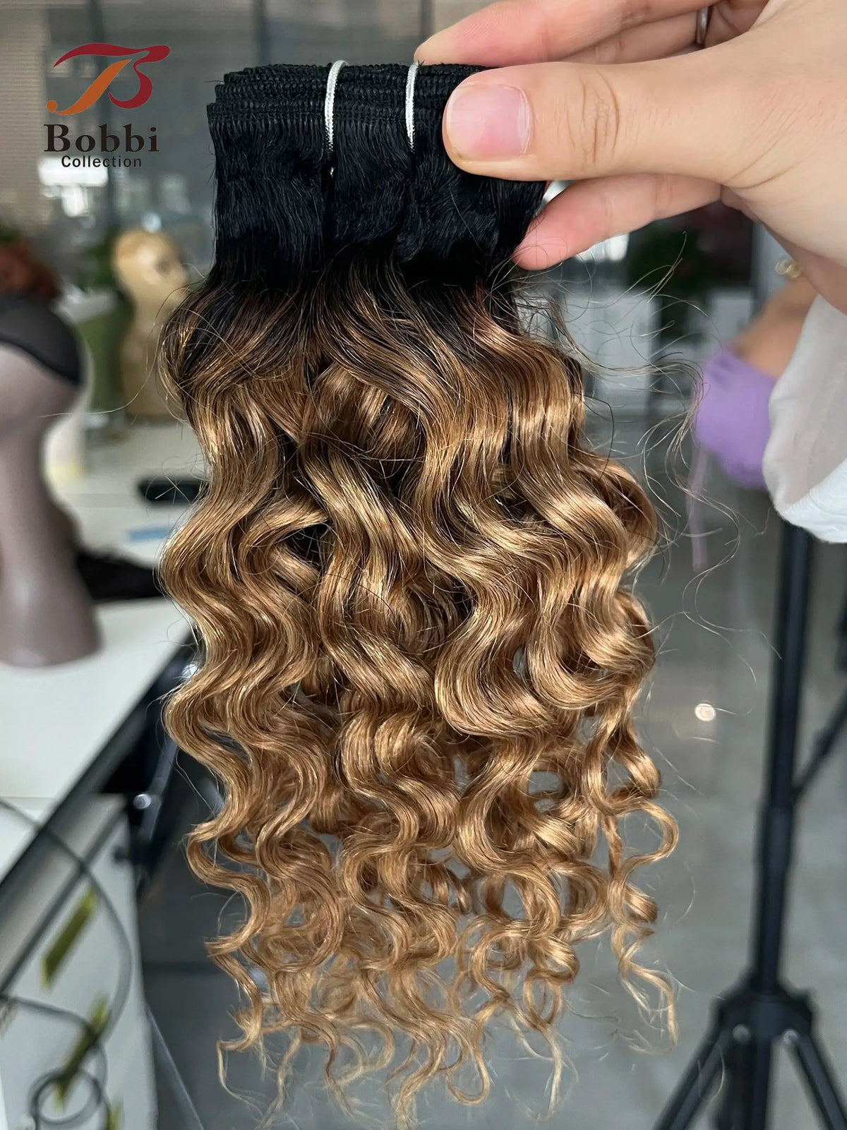12 Inch 1B27 Ombre Black Honey Blonde Water Wave Curly Remy Human Hair Bundle