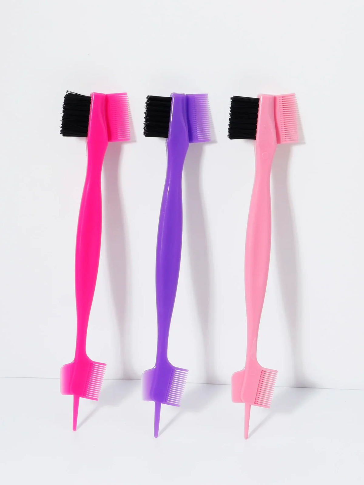 Three in One Edge Control Brush with Pointed Tail and Dual Comb Design 3 Piece Plastic Set