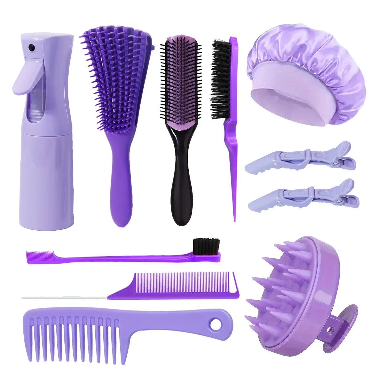 11 Piece Hairdressing Tool Set Hair Brush Comb Spray Bottle Sleeping Cap