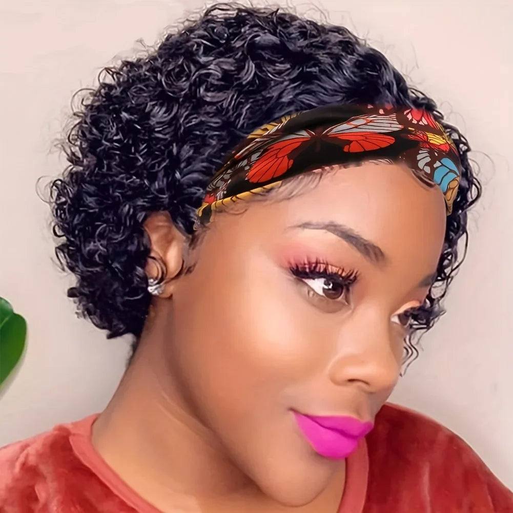 Water Wave Short Curly Pixie Headband Wig Brazilian Remy Human Hair