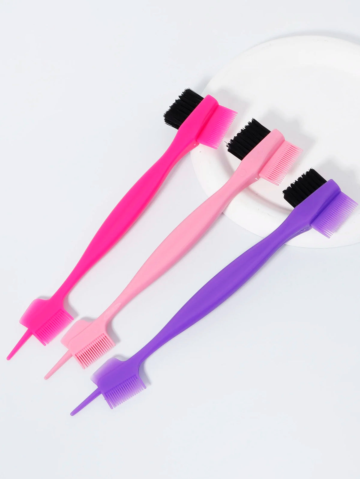 Three in One Edge Control Brush with Pointed Tail and Dual Comb Design 3 Piece Plastic Set
