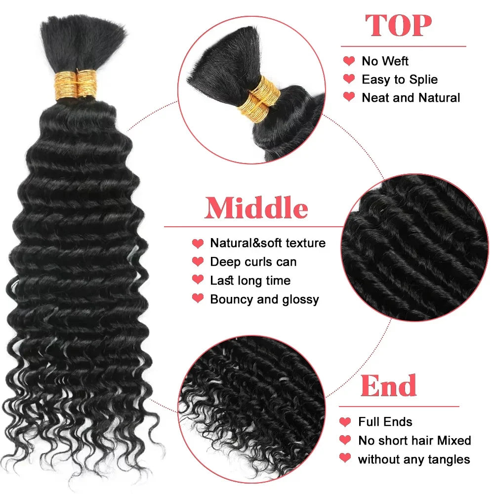 100g Boho Braids Deep Wave Brazilian Human Hair Bulk Bundles No Weft