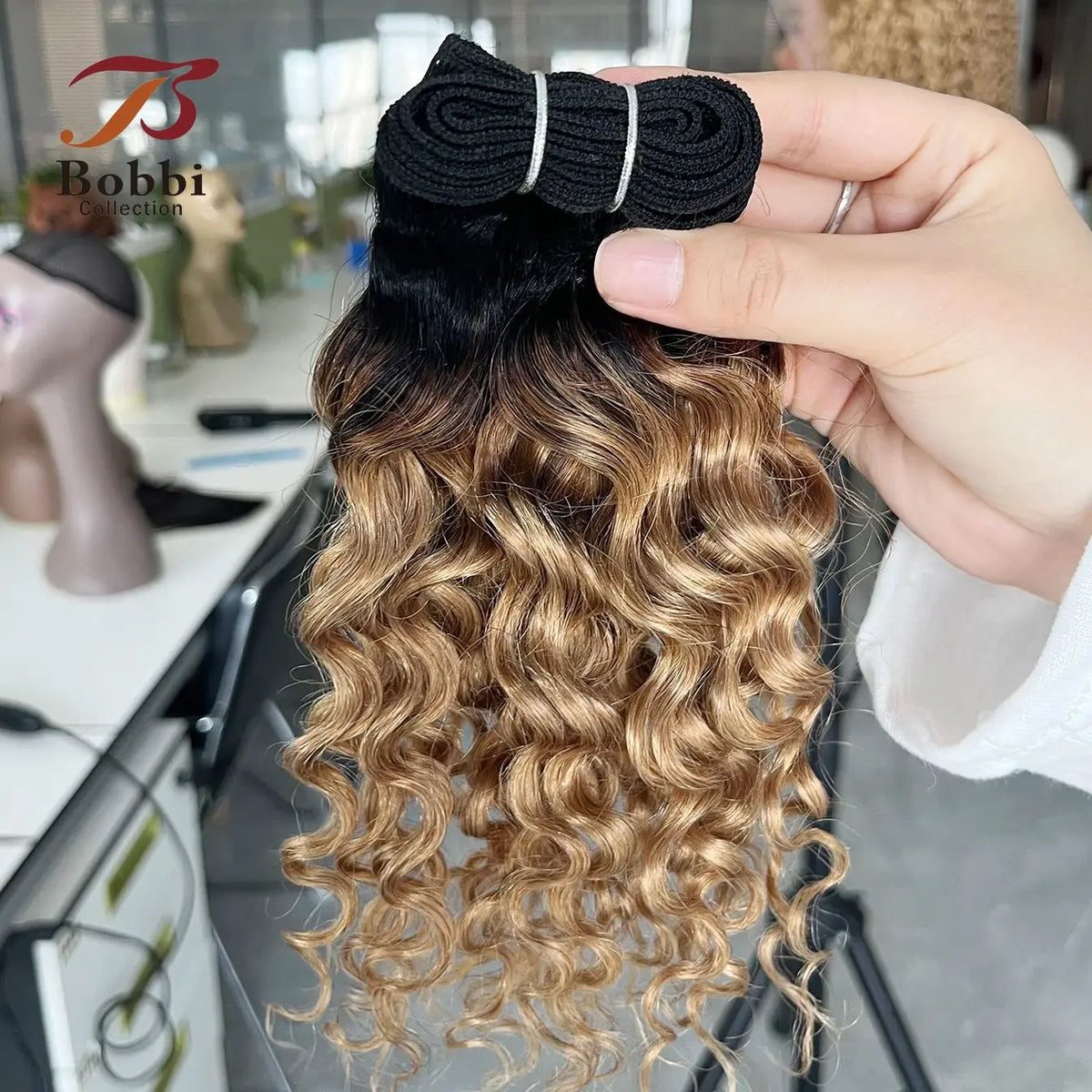 12 Inch 1B27 Ombre Black Honey Blonde Water Wave Curly Remy Human Hair Bundle