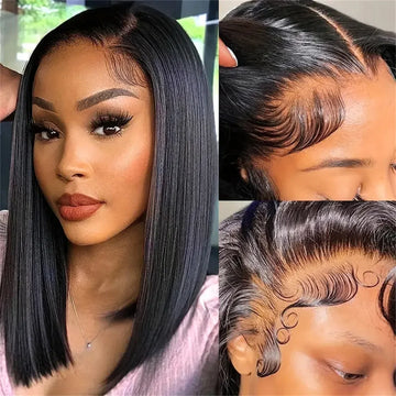 200% Density 13x4 Transparent Lace Front Bob Wig Straight 100% Unprocessed Brazilian Human Hair