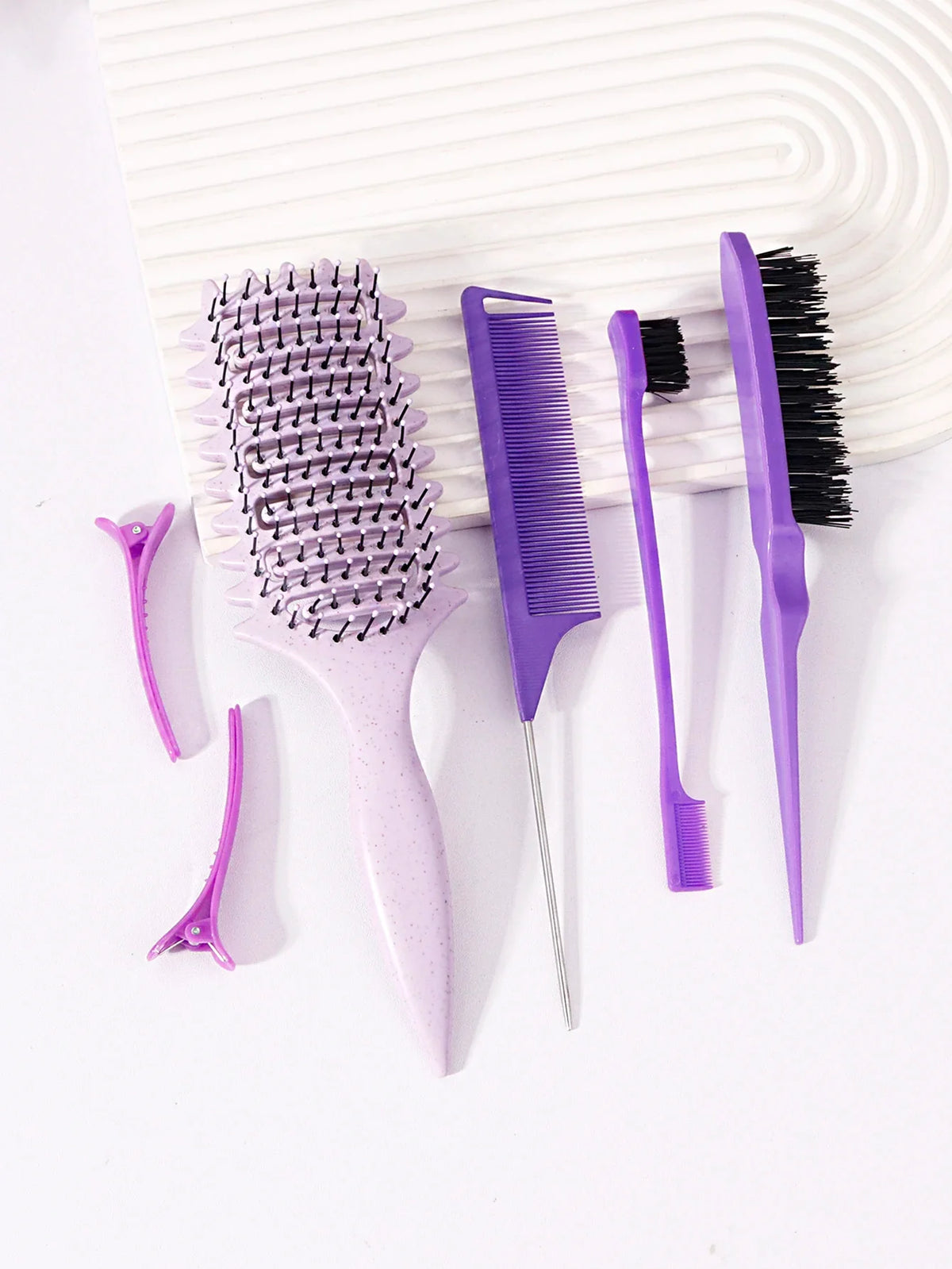 6 Piece Plastic Hair Styling Loop Brush Set for Curly Hair and Wigs