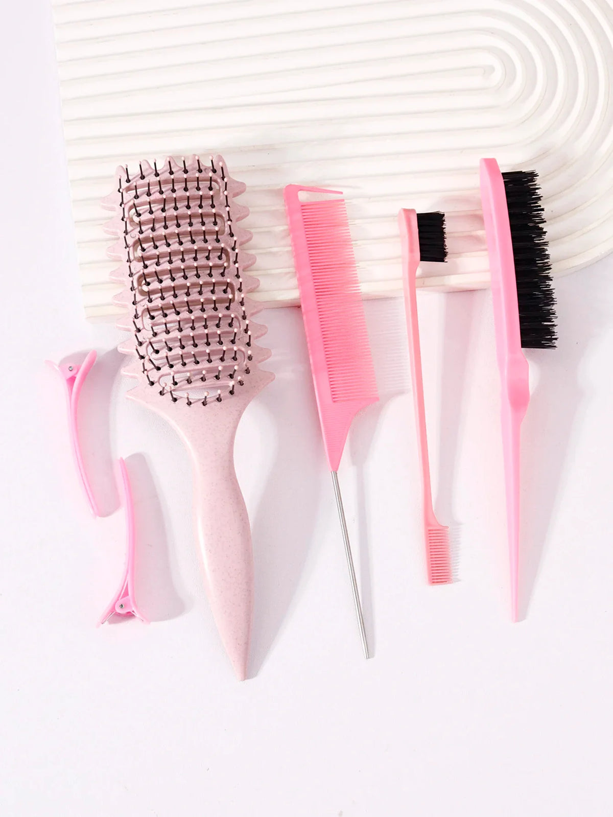 6 Piece Plastic Hair Styling Loop Brush Set for Curly Hair and Wigs