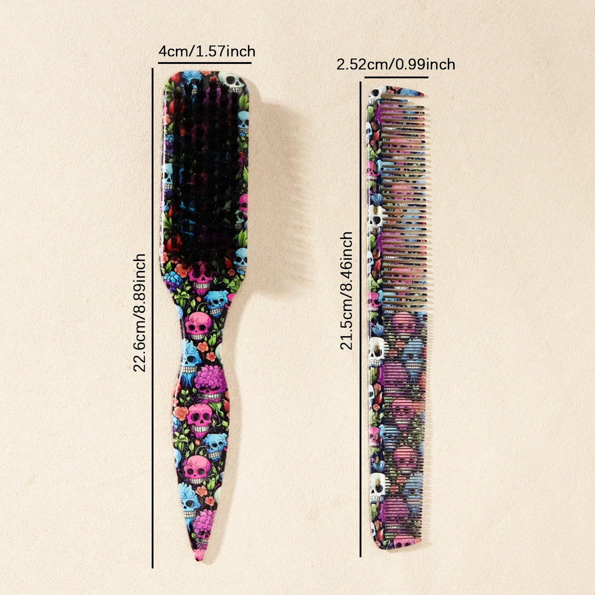2pcs Hair Styling Brush Set Plastic Skull Pattern Loop Brushes