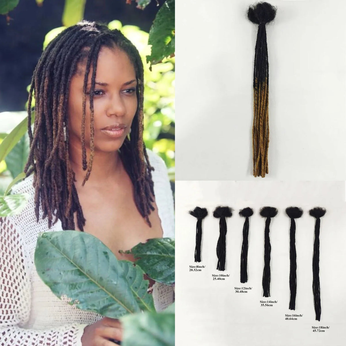 0.2cm Wide 8-12 Inch 10-Strand 100% Handmade Real Human Hair Dreadlock Extensions