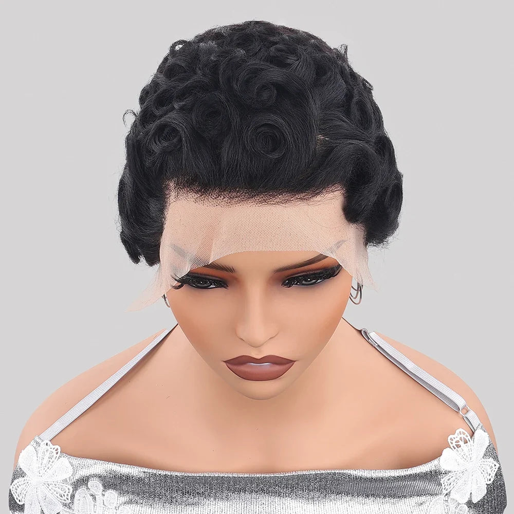 Curly 13x4 HD Lace Front 150% Density Short Pixie Cut Brazilian Human Hair Wig