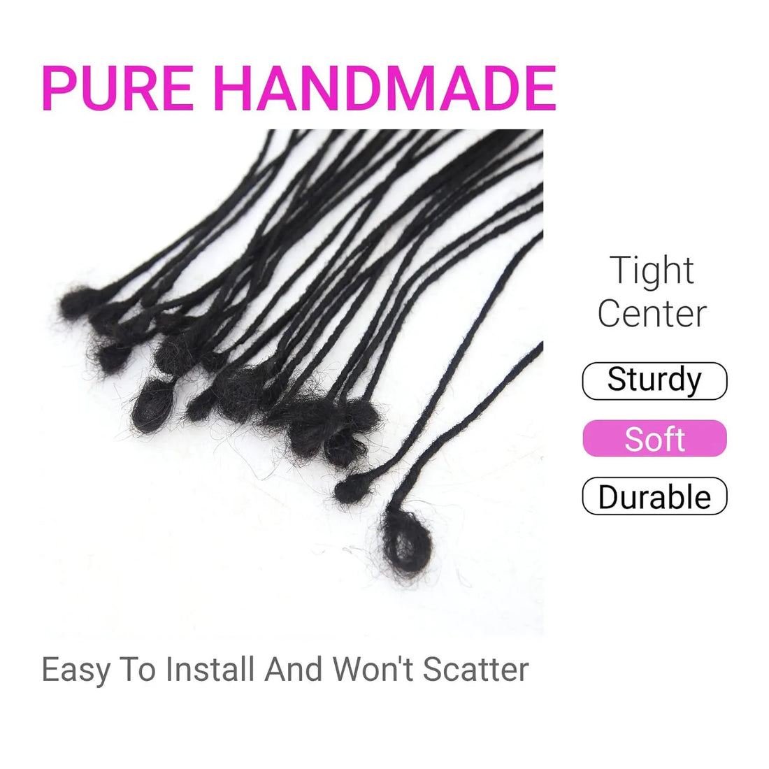 0.2cm Wide 8-12 Inch 10-Strand 100% Handmade Real Human Hair Dreadlock Extensions