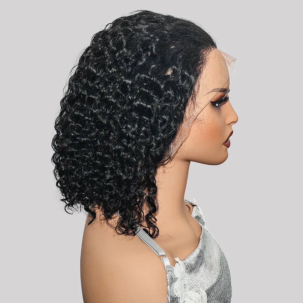 13x4 Transparent Lace Brazilian Short Curly Bob Wig 300% Density Remy Hair