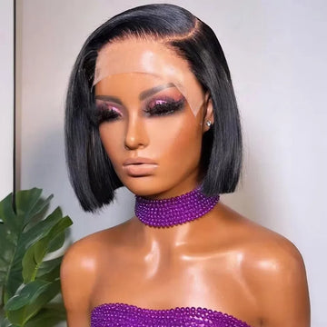 13x4 Straight Lace Frontal Bob Wig 14 Inch Pre Plucked Brazilian Remy Human Hair