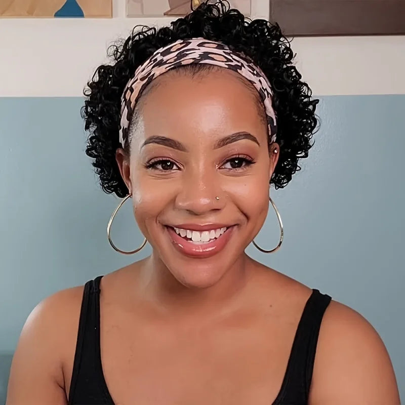 Water Wave Short Curly Pixie Headband Wig Brazilian Remy Human Hair