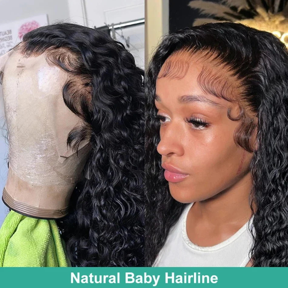 Water Wave 13x4 Transparent Lace Front Bob Wig 200% Density Brazilian Human Hair Short Wig