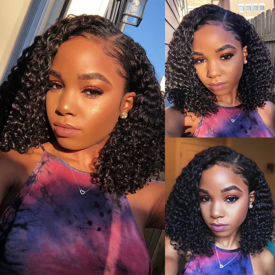 13x4 Transparent Lace Brazilian Short Curly Bob Wig 300% Density Remy Hair