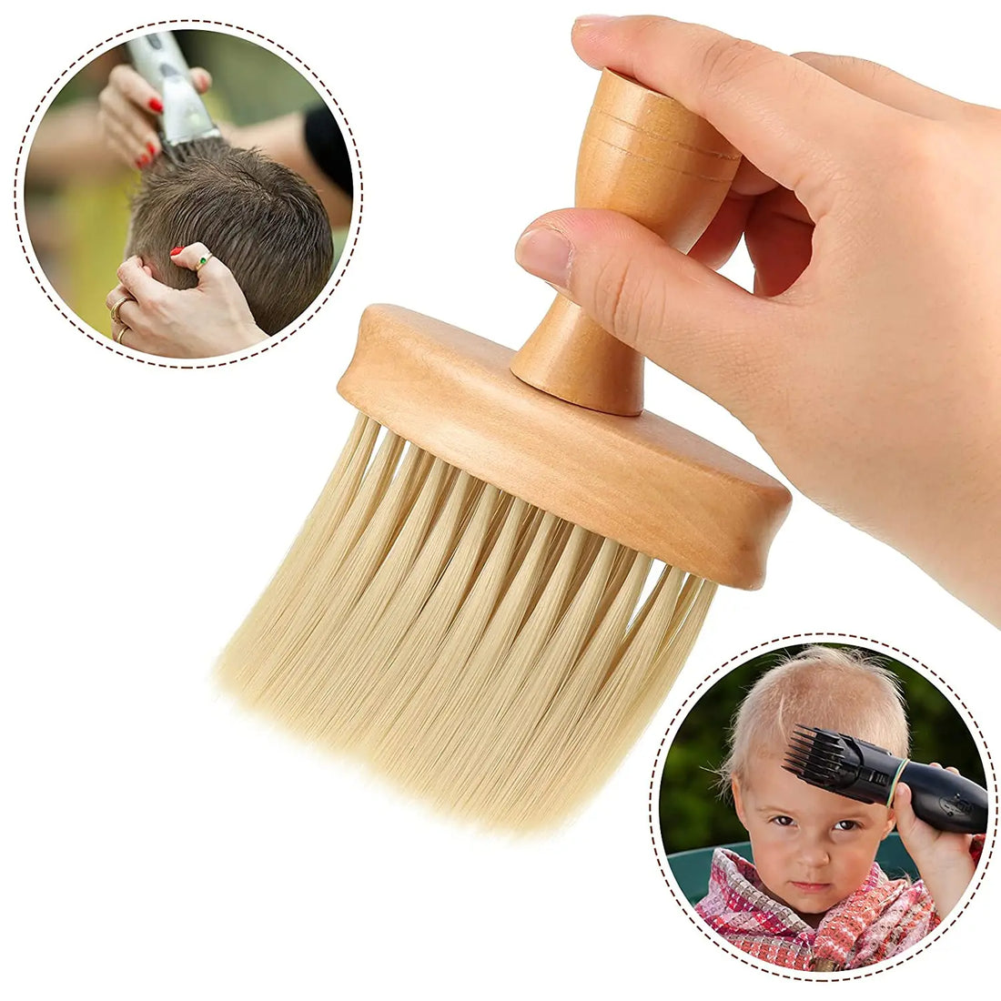 Wooden Neck Dust Brush Soft Bristles Hair Cutting Facial Cleaning Tool