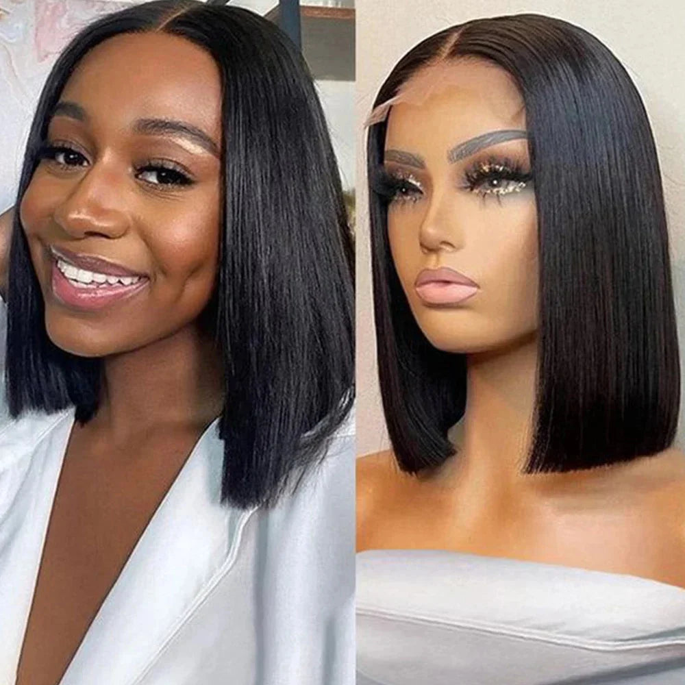 10-16 Inch Short Straight Bob Wig 100% Brazilian Human Hair 13x4 Lace Frontal 200% Density