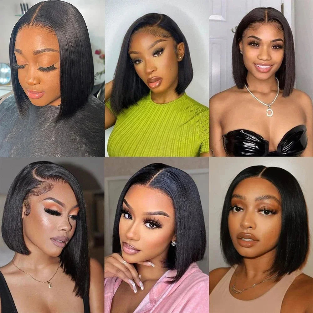 10-16 Inch Short Straight Bob Wig 100% Brazilian Human Hair 13x4 Lace Frontal 200% Density