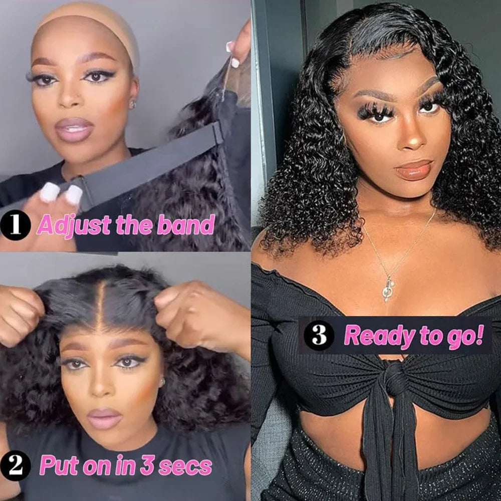 Vietnamese Curly Short Bob 2x6 HD Lace Closure Wig 300% Density 14 Inch Deep Water Wave Human Hair