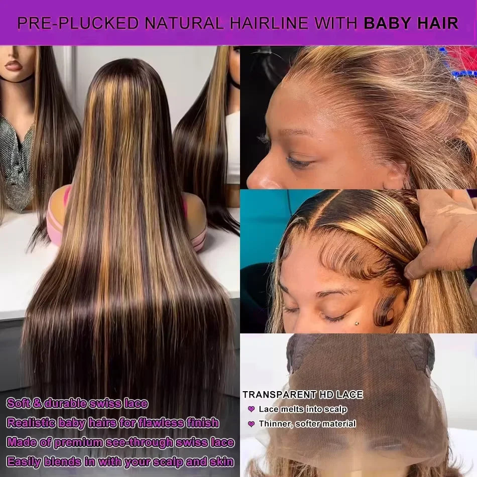 Ombre Honey Blonde Brown Straight 13x4 Lace Front Human Hair Wig