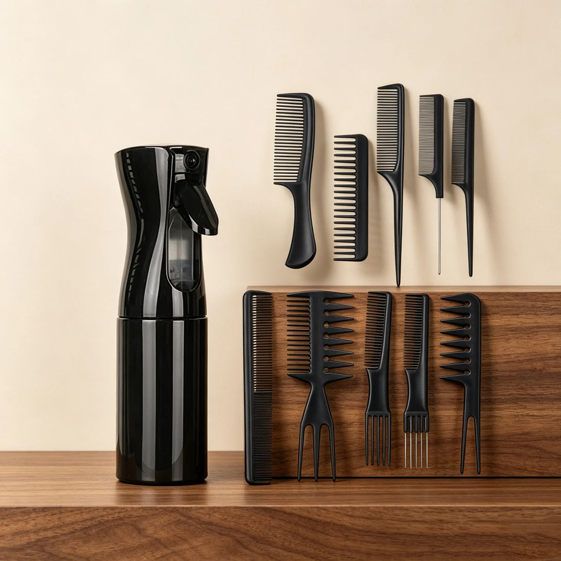 11 Piece Styling Tool Set With Spray Bottle And Combs Plastic