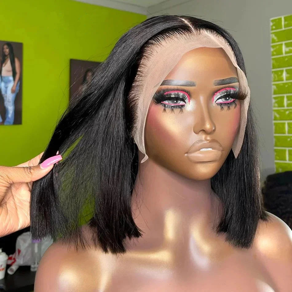200% Density 13x4 Transparent Lace Front Bob Wig Straight 100% Unprocessed Brazilian Human Hair