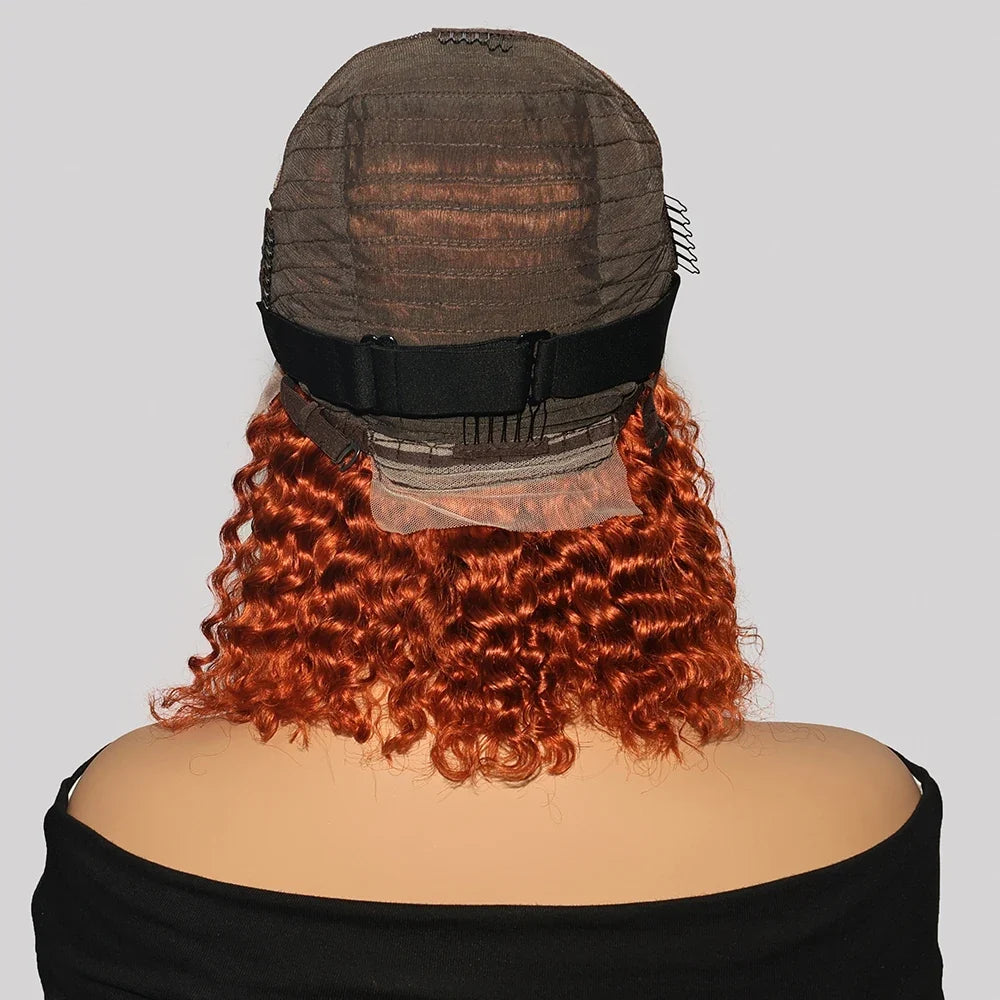 Ginger Orange Water Wave Short Bob 13x4 Lace Front Human Hair Wig 200% Density