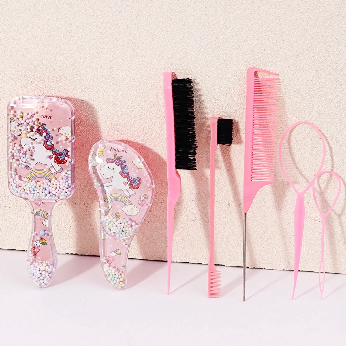 6 Piece Hair Styling Tool Set Including Hair Brush Comb Edge Brush Rat Tail Comb