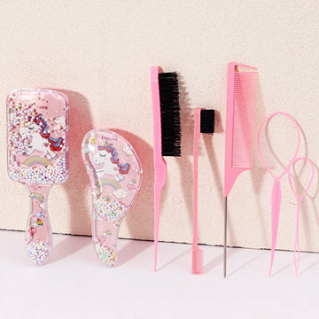 6 Piece Hair Styling Tool Set Including Hair Brush Comb Edge Brush Rat Tail Comb